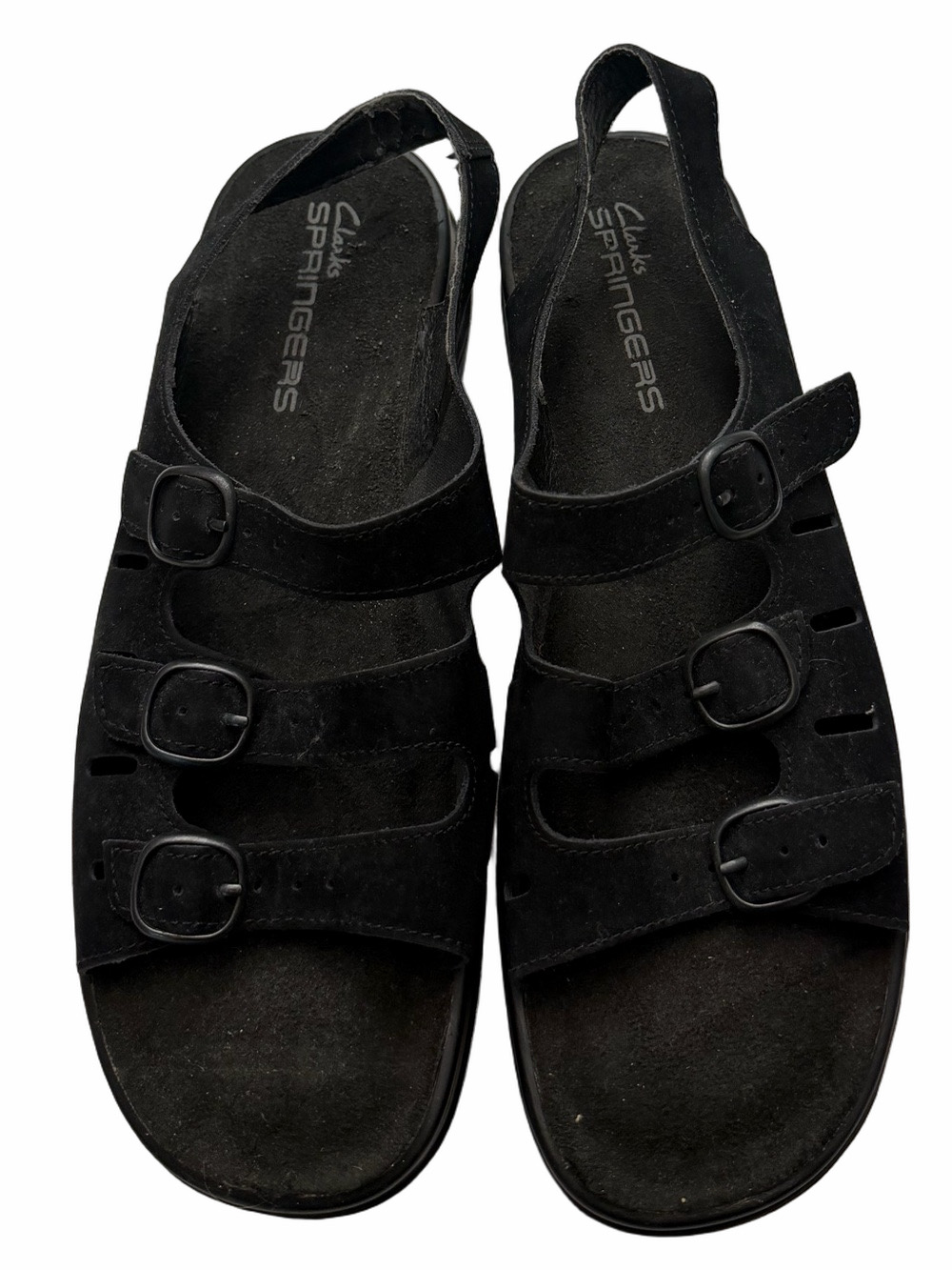 Clarks Springers Black Suede Multi-Strap Slingback Sandals Woman Lady Size 10